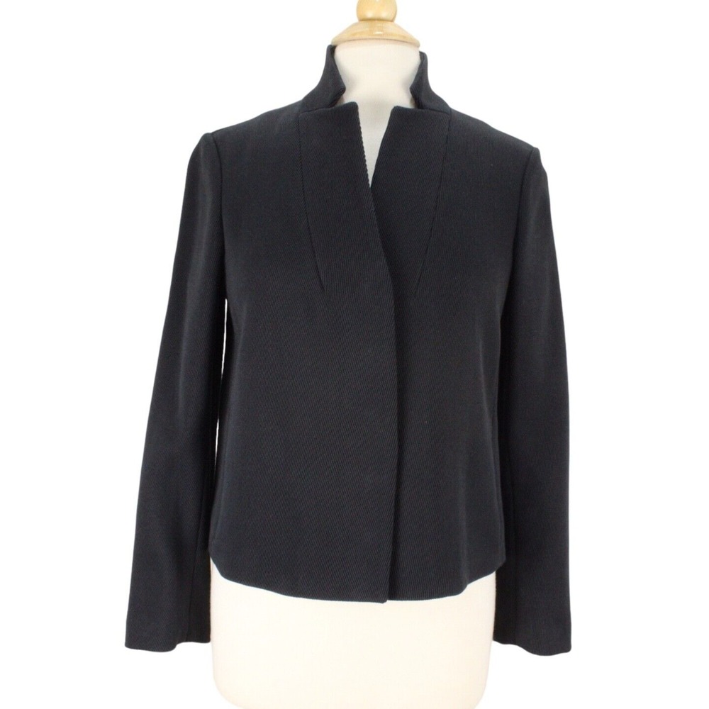VTG Carlisle Stretchy Jacket size 6 Black Ribbed Pockets‎ Wool Blend